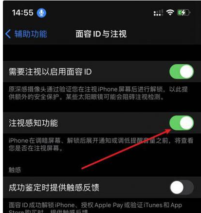 新政镇苹果14维修网点分享iPhone14注视感知功能有什么用 